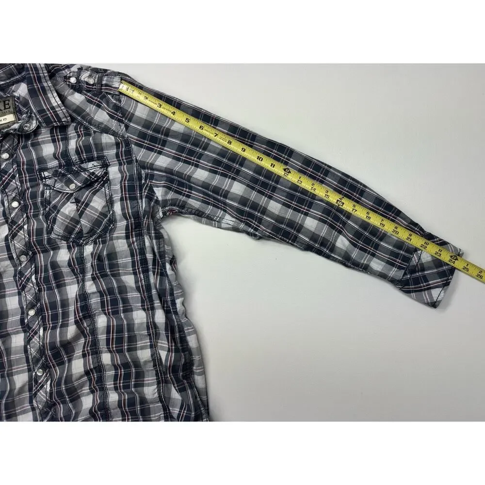 Used BKE Men's Slim Fit Western Pearl Snap Shirt Plaid Large Cotton